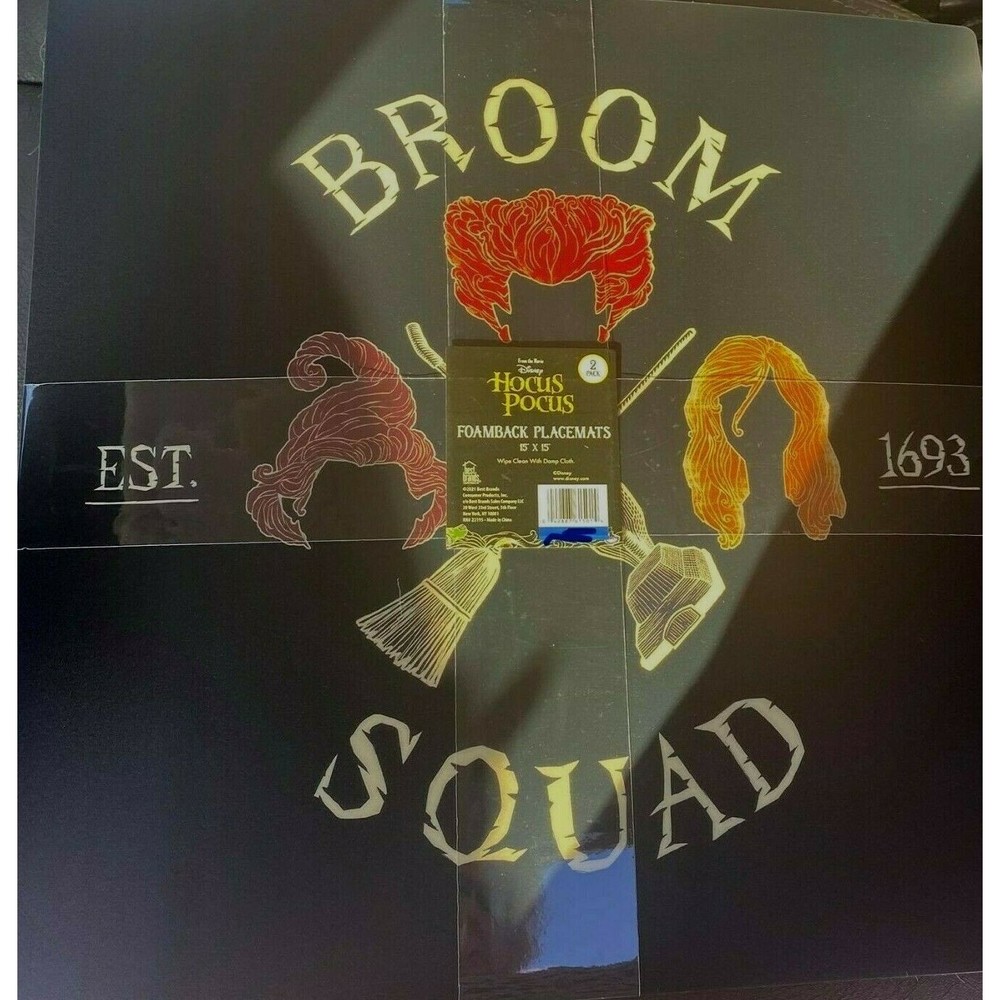 DISNEY HOCUS POCUS Witches Halloween "BROOM SQUAD"  FOAMBACK PLACEMATS NEW 2 pcs